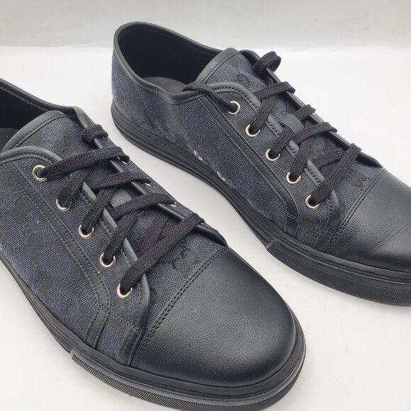AUTHENTIC GUCCI MENS ORIGINAL GG LOW TOP CANVAS with LEATHER SNEAKERS - Picture 4 of 14